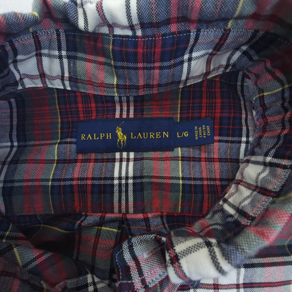 Ralph Lauren Shirt Mens Large Button Down Red Green Blue Plaid Long Sleeve - Picture 5 of 6